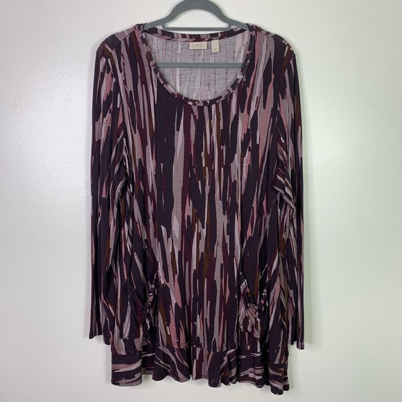 LOGO Lori Goldstein Purple Print Long Sleeve Tunic